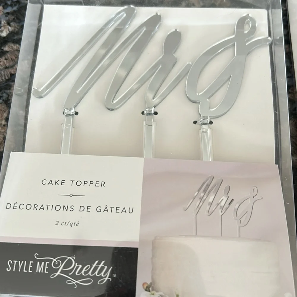 STYLE ME PRETTY SILVER CAKE TOPPER SILVER LOT OF 2 NWT